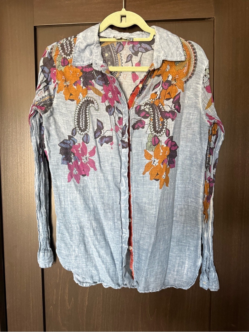 Light Blue Floral Button-Up Women's Top